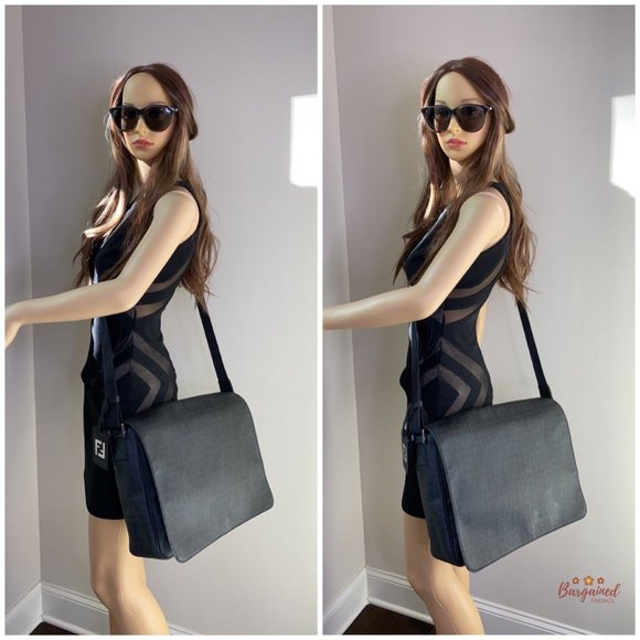 Authentic Fendi Black Zucca Print Coated Canvas Messenger Crossbody Flap Bag - Picture 4 of 13